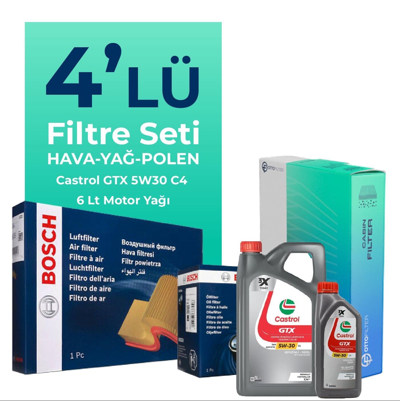 bosch-dacia-sandero-1-5-bluedci-dizel-filtre-bakim-seti-castrol-motor-yagli-2018-2021-4-lu-108982 Bosch Dacia Sandero 1.5 BlueDci Dizel Filtre Bakım Seti Castrol Motor Yağlı (2018-2021) 4 Lü - Görsel 1