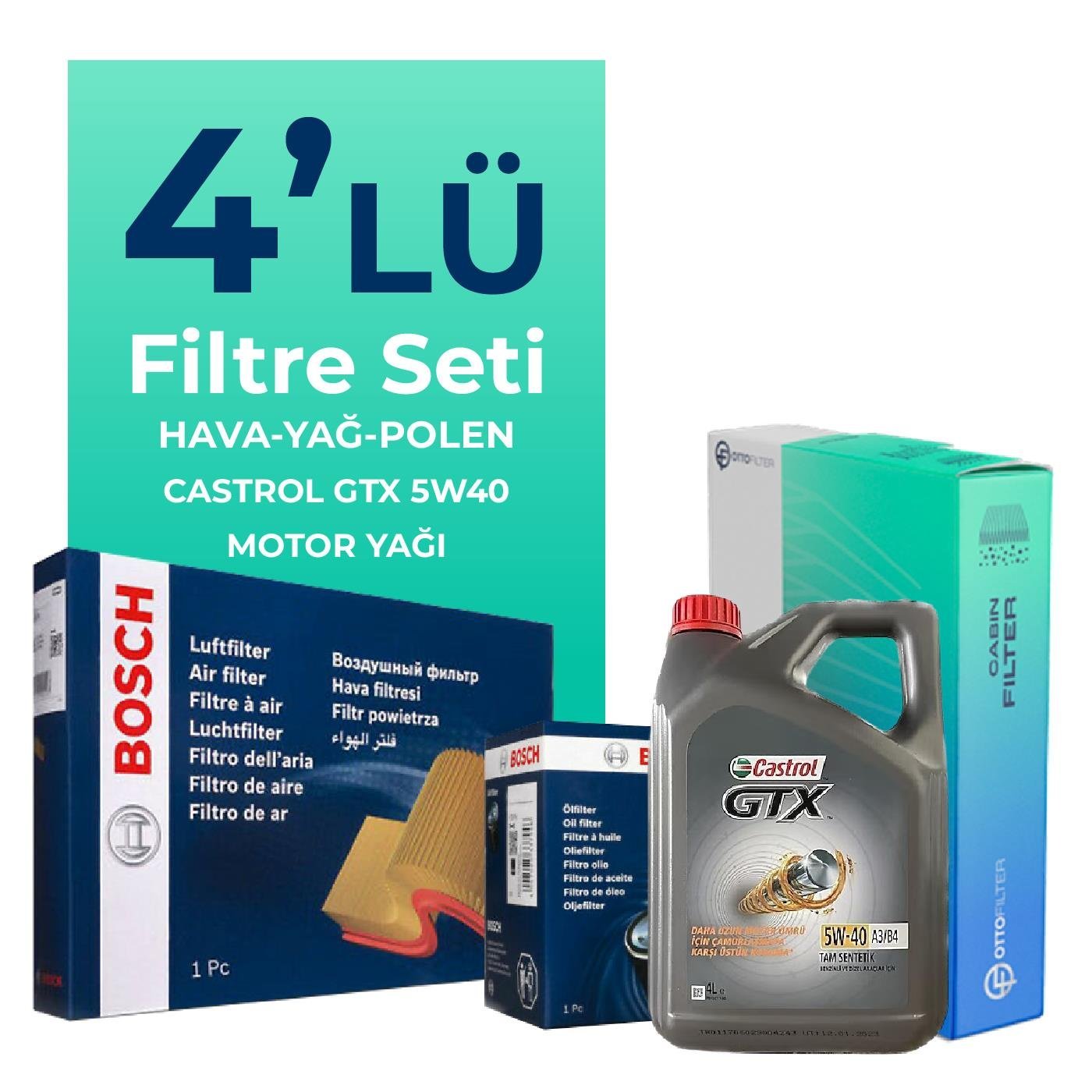 bosch-fiat-punto-1-4-benzinli-filtre-bakim-seti-castrol-motor-yagli-2012-2017-4-lu-103223 BOSCH Fiat Punto 1.4 Benzinli Filtre Bakım Seti Castrol Motor Yağlı (2012-2017) 4 Lü - Görsel 1