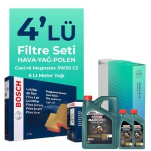 BOSCH Mercedes C180 Kompresör 1.8 Benzin Filtre Bakım Seti Castrol Motor Yağlı (2008-2014) 4 Lü