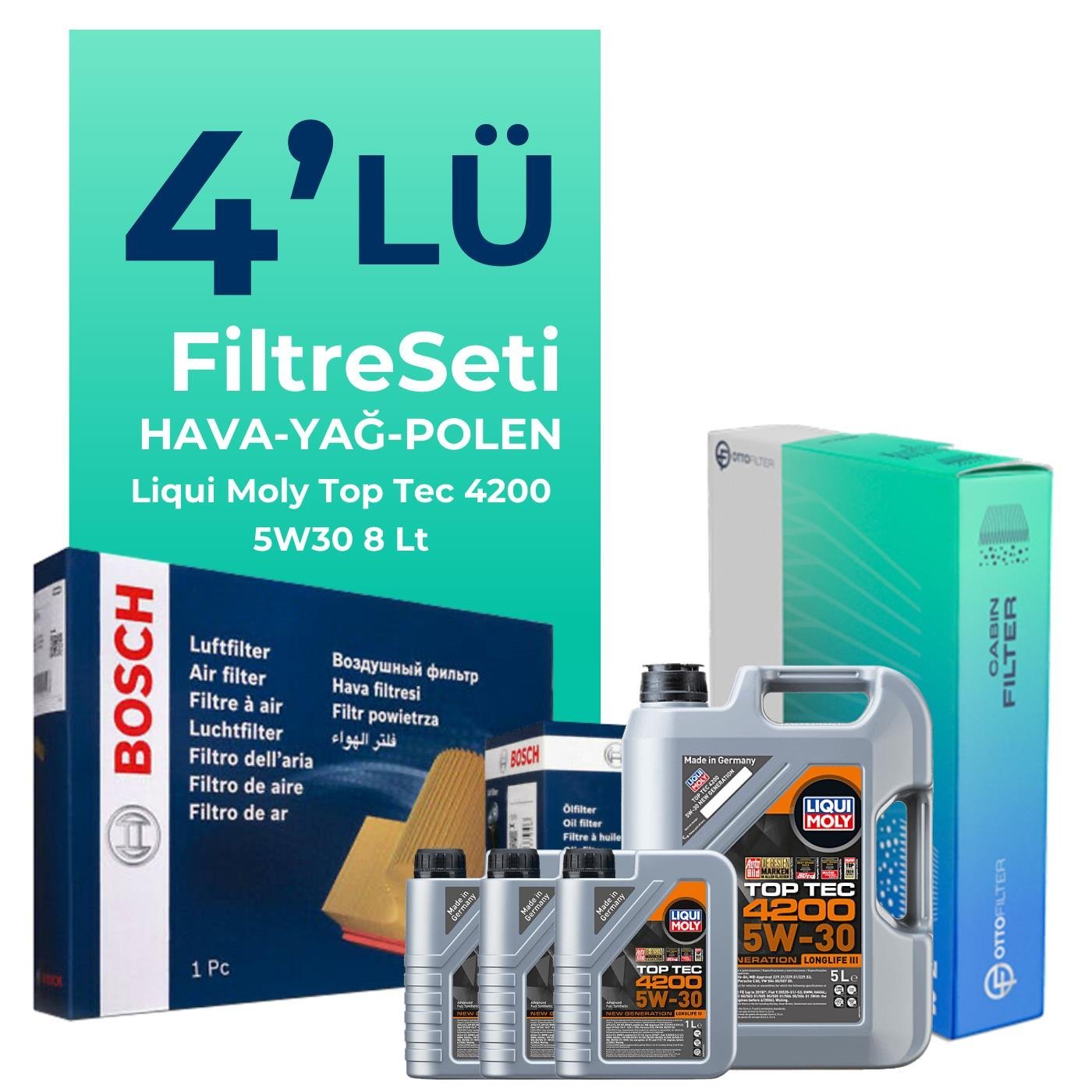 bosch-mercedes-cls350-dizel-filtre-bakim-seti-liqui-moly-motor-yagli-2011-2017-4-lu-126555 BOSCH Mercedes CLS350 Dizel Filtre Bakım Seti Liqui Moly Motor Yağlı (2011-2017) 4 Lü - Görsel 1