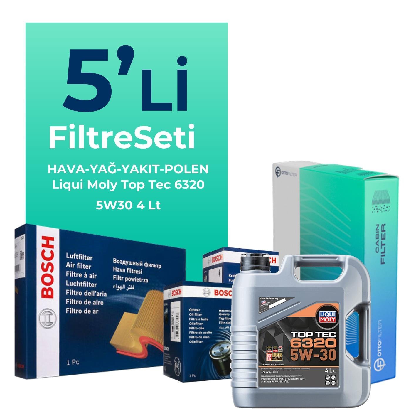 bosch-peugeot-3008-1-5-dizel-filtre-bakim-seti-liqui-moly-motor-yagli-2018-2024-5-li-122659 BOSCH Peugeot 3008 1.5 Dizel Filtre Bakım Seti Liqui Moly Motor Yağlı (2018-2024) 5 Li - Görsel 1