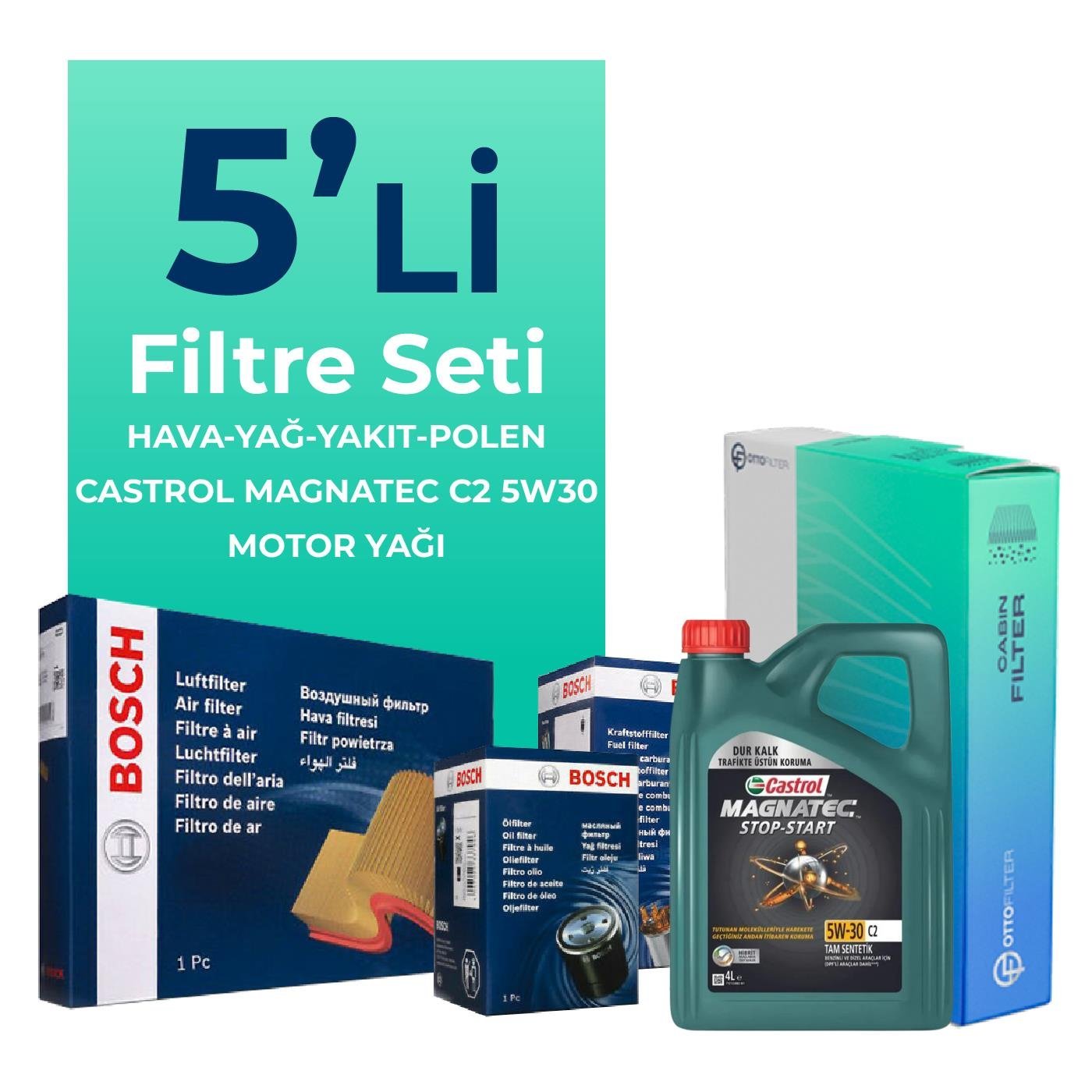 bosch-toyota-corolla-1-4-dizel-filtre-bakim-seti-castrol-motor-yagli-2013-2018-5-li-60507 BOSCH Toyota Corolla 1.4 Dizel Filtre Bakım Seti Castrol Motor Yağlı (2013-2018) 5 Li - Görsel 1
