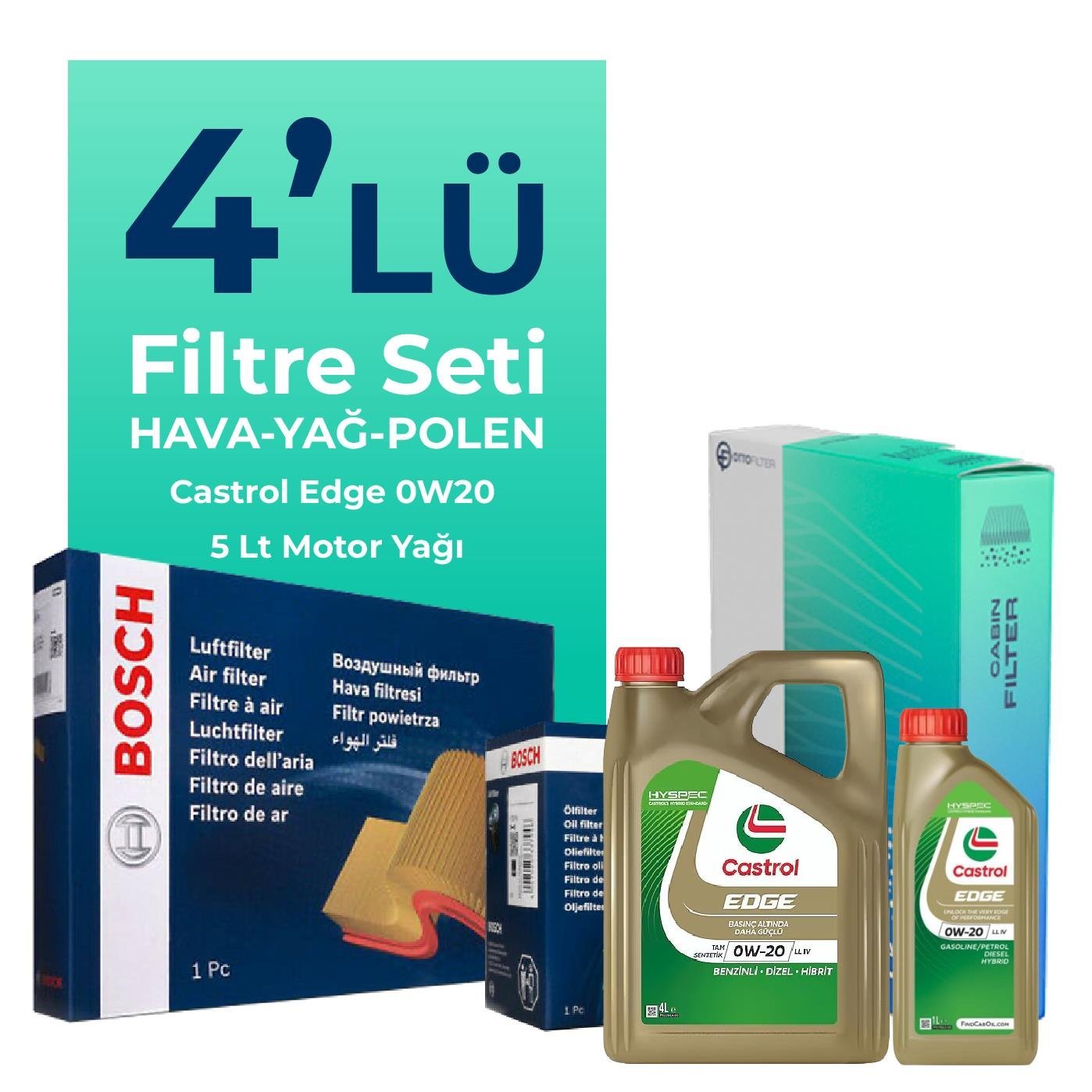 bosch-volkswagen-arteon-1-5-tsi-filtre-bakim-seti-castrol-motor-yagli-2017-2019-4-lu-109691 BOSCH Volkswagen Arteon 1.5 TSi Filtre Bakım Seti Castrol Motor Yağlı (2017-2019) 4 Lü - Görsel 1
