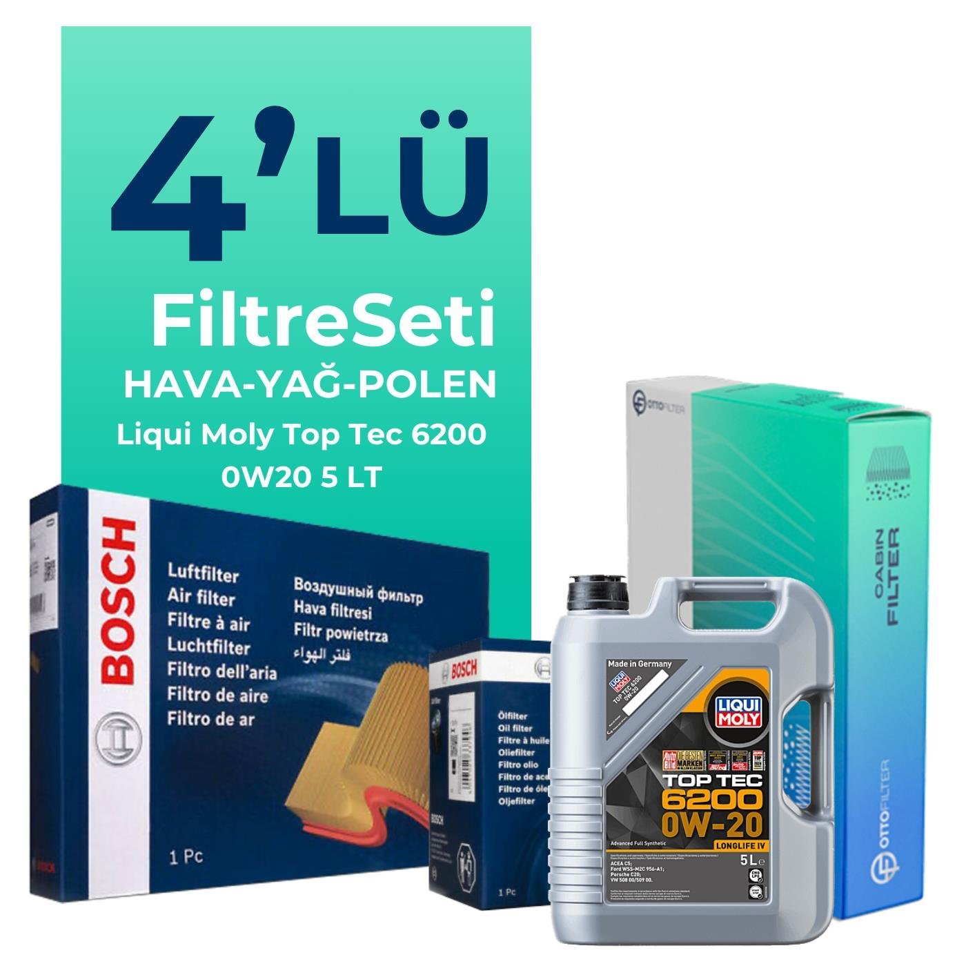 bosch-volkswagen-golf-1-5-tsi-filtre-bakim-seti-liqui-moly-motor-yagli-2018-2020-4-lu-121817 BOSCH Volkswagen Golf 1.5 TSi Filtre Bakım Seti Liqui Moly Motor Yağlı (2018-2020) 4 Lü - Görsel 1