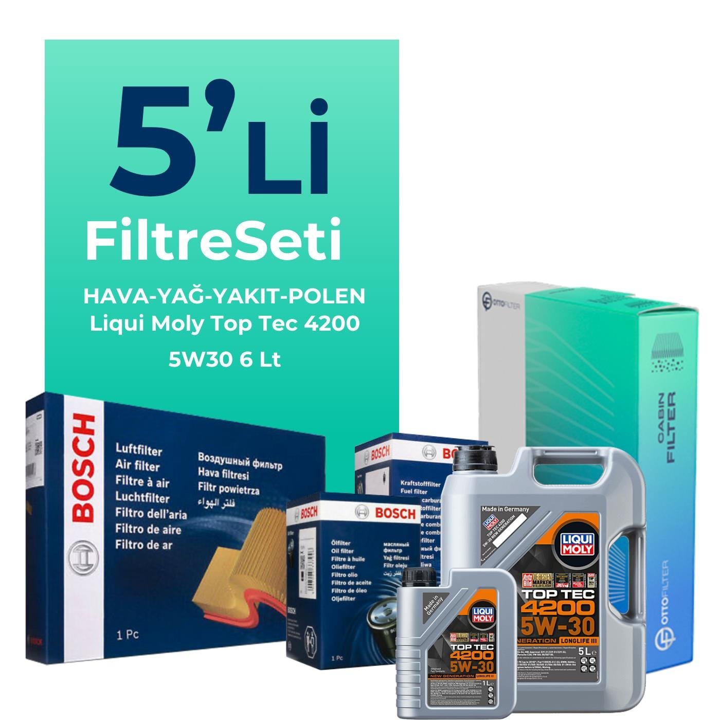 bosch-volkswagen-transporter-t5-1-9-dizel-filtre-bakim-seti-liqui-moly-motor-yagli-2004-2009-5-li-127885 BOSCH Volkswagen Transporter T5 1.9 Dizel Filtre Bakım Seti Liqui Moly Motor Yağlı (2004-2009) 5 Li - Görsel 1