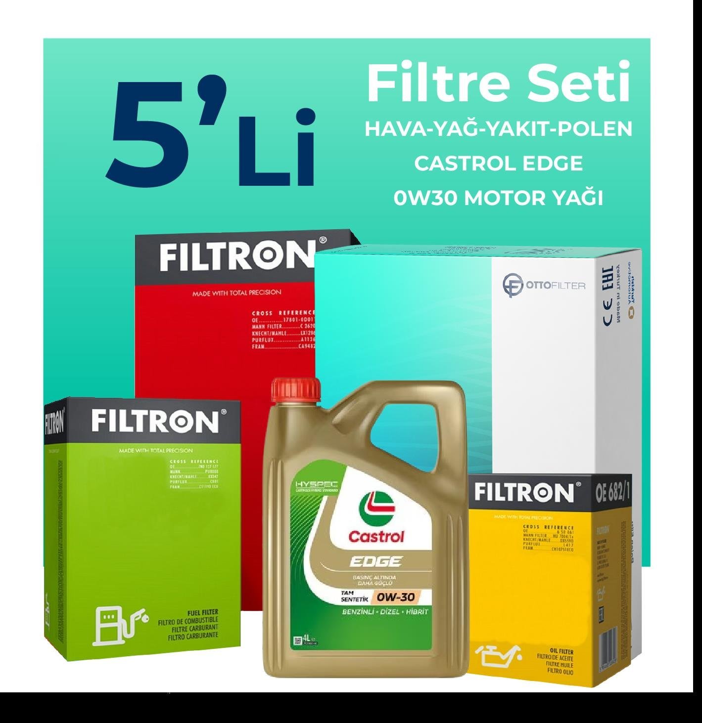filtron-audi-a4-40-tdi-filtre-bakim-seti-castrol-motor-yagli-2020-2024-5-li-103997 Filtron Audi A4 40 TDi Filtre Bakım Seti Castrol Motor Yağlı (2020-2024) 5 Li - Görsel 1