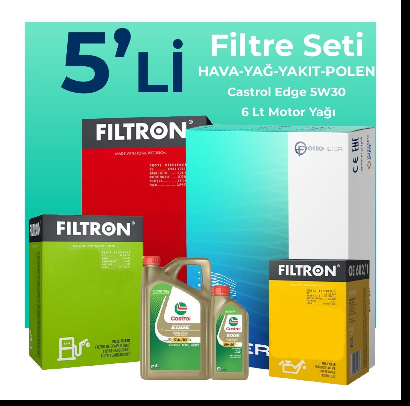 filtron-audi-a6-3-0-dizel-quatro-272-hp-filtre-bakim-seti-castrol-motor-yagli-2014-2018-5-li-107549 Filtron Audi A6 3.0 Dizel QUATRO 272 HP Filtre Bakım Seti Castrol Motor Yağlı (2014-2018) 5 Li - Görsel 1