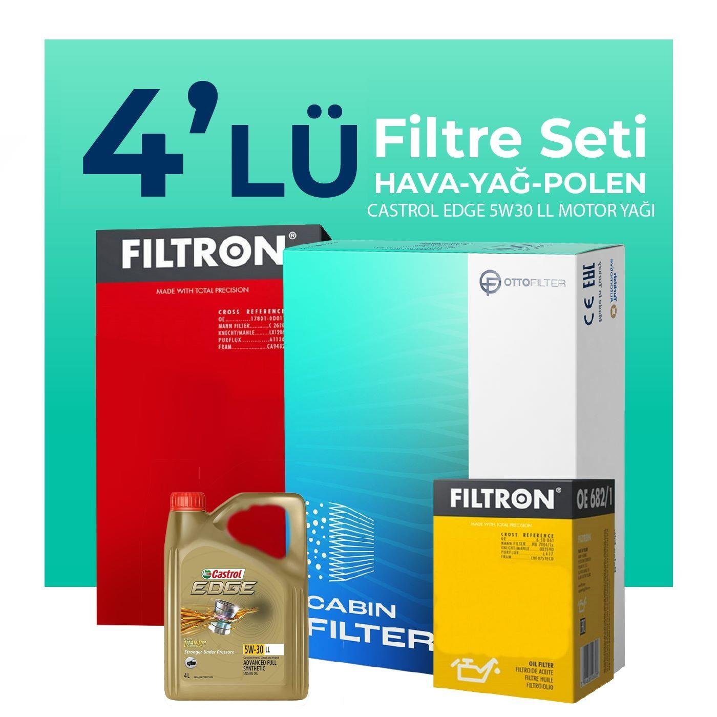 filtron-mercedes-cls350-dizel-filtre-bakim-seti-castrol-motor-yagli-2010-2011-4-lu-68460 Filtron Mercedes CLS350 Dizel Filtre Bakım Seti Castrol Motor Yağlı (2010-2011) 4 Lü - Görsel 1