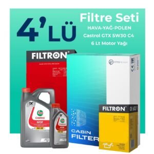 Filtron Renault Clio 1.3 Benzin TCe Filtre Bakım Seti Castrol Motor Yağlı (2019-2022) 4 Lü