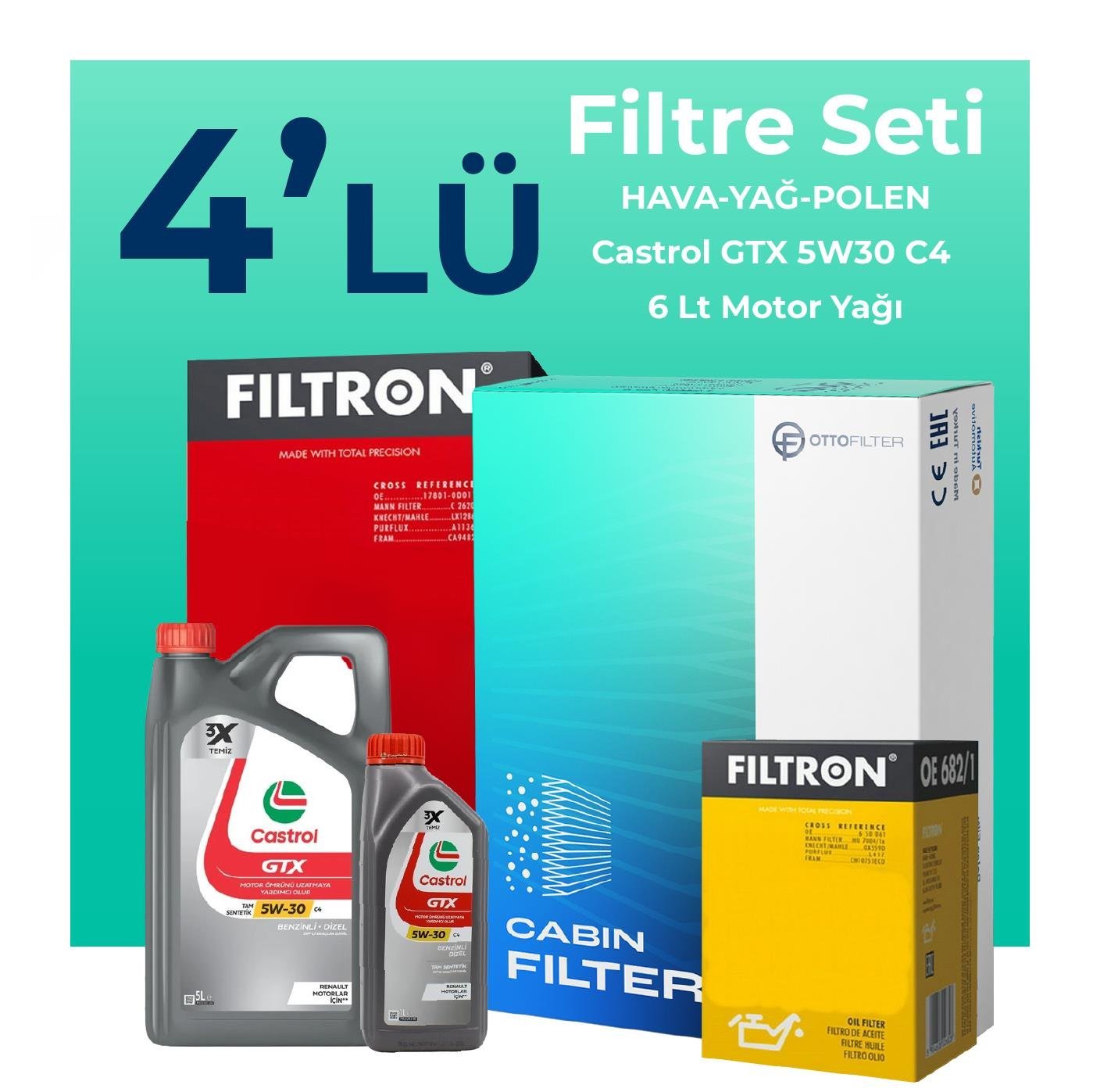 filtron-renault-express-1-5-dizel-filtre-bakim-seti-castrol-motor-yagli-2020-2025-4-lu-109012 Filtron Renault Express 1.5 Dizel Filtre Bakım Seti Castrol Motor Yağlı (2020-2025) 4 Lü - Görsel 1