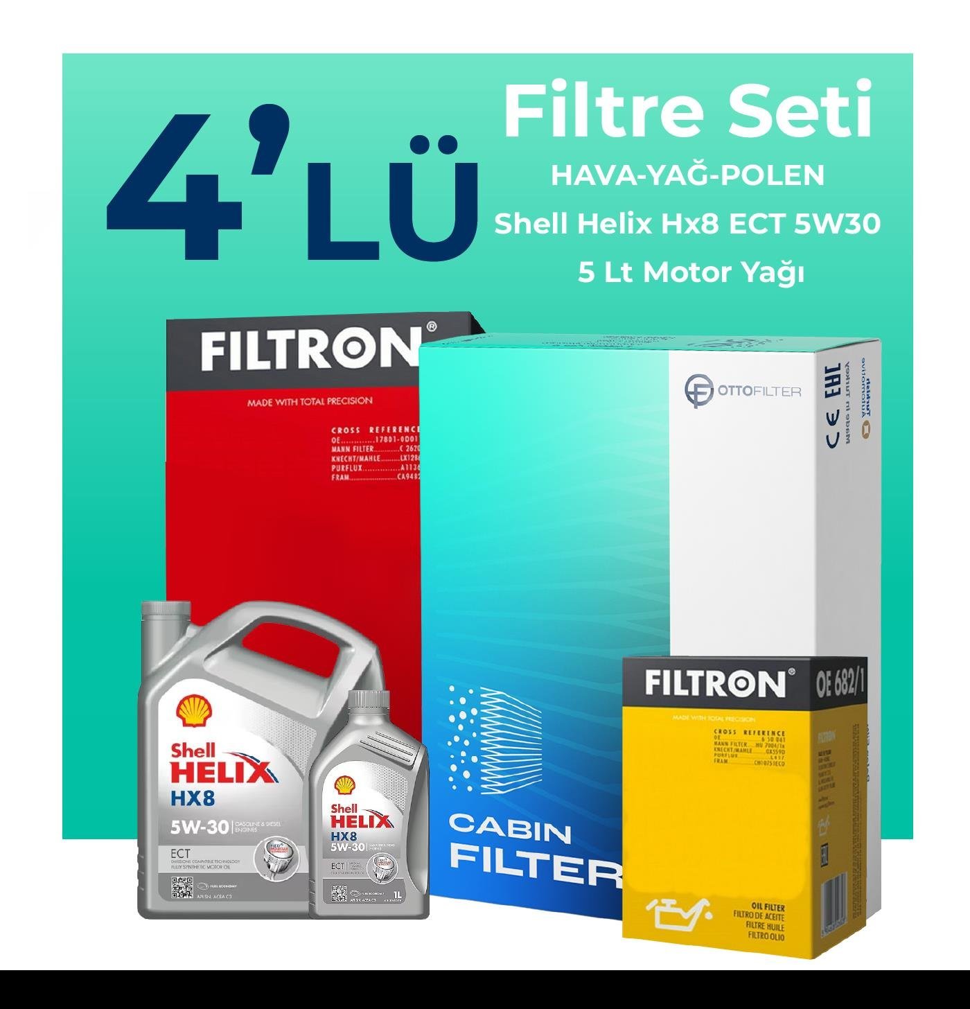 filtron-skoda-superb-1-9-dizel-filtre-bakim-seti-shell-motor-yagli-2001-2009-4-lu-106648 Filtron Skoda SuperB 1.9 Dizel Filtre Bakım Seti Shell Motor Yağlı (2001-2009) 4 Lü - Görsel 1