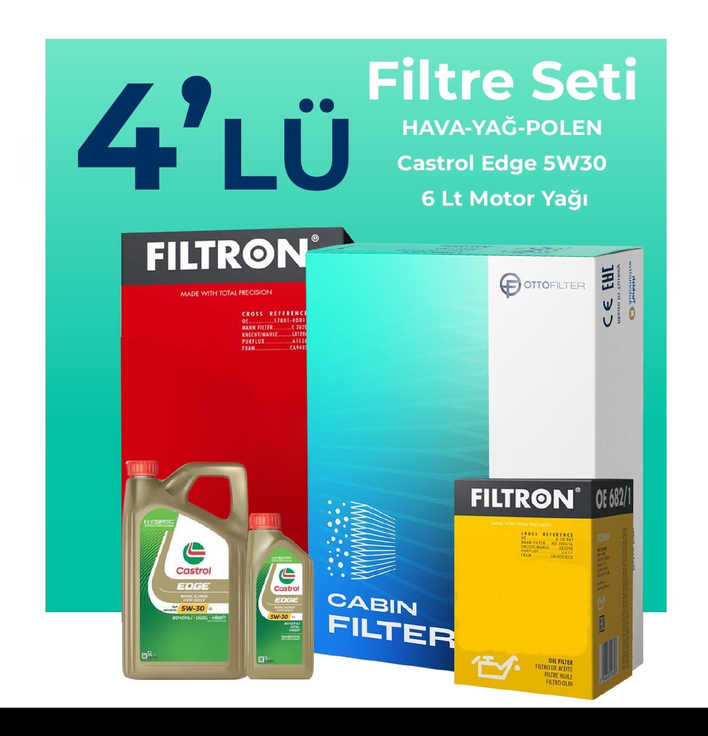 filtron-volkswagen-transporter-t5-1-9-dizel-filtre-bakim-seti-castrol-motor-yagli-2004-2009-4-lu-107580 Filtron Volkswagen Transporter T5 1.9 Dizel Filtre Bakım Seti Castrol Motor Yağlı (2004-2009) 4 Lü - Görsel 1