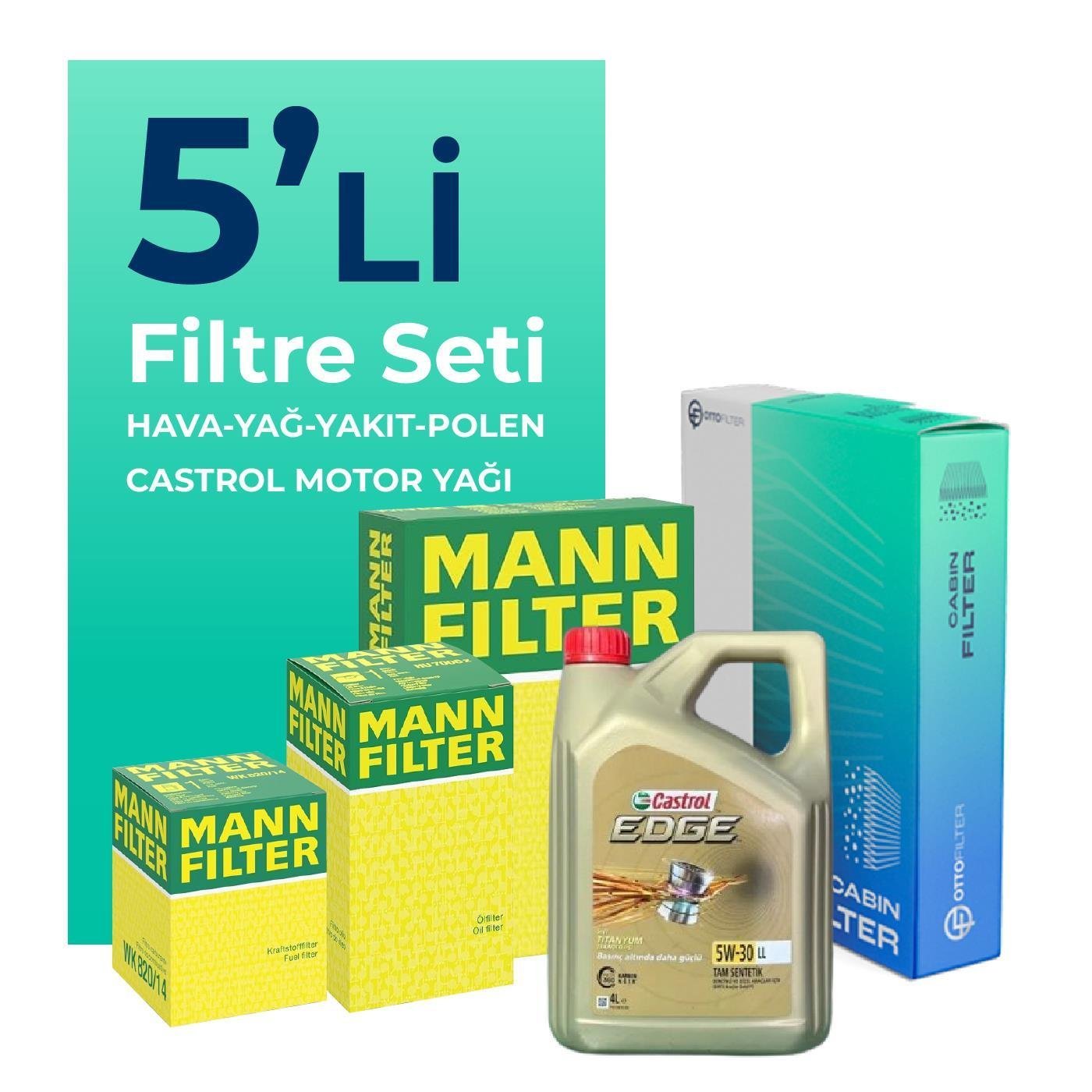 mann-audi-a3-1-6-dizel-mann-filtre-bakim-seti-castrol-motor-yagli-2009-2012-5-li-69879 MANN Audi A3 1.6 Dizel Filtre Bakım Seti Castrol Motor Yağlı (2009-2012) 5 Li - Görsel 1