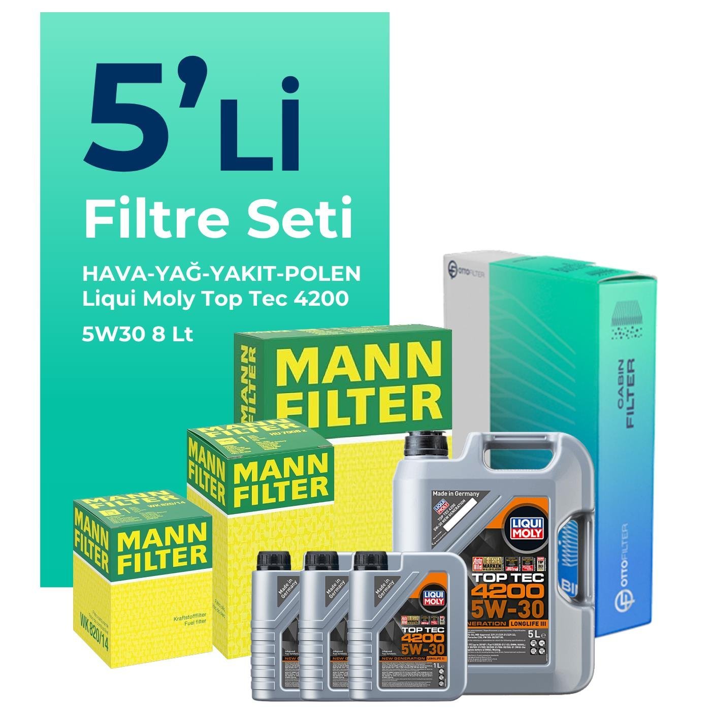 mann-audi-q7-3-0-dizel-filtre-bakim-seti-liqui-moly-motor-yagli-2011-2016-5-li-126439 MANN Audi Q7 3.0 Dizel Filtre Bakım Seti Liqui Moly Motor Yağlı (2011-2016) 5 Li - Görsel 1