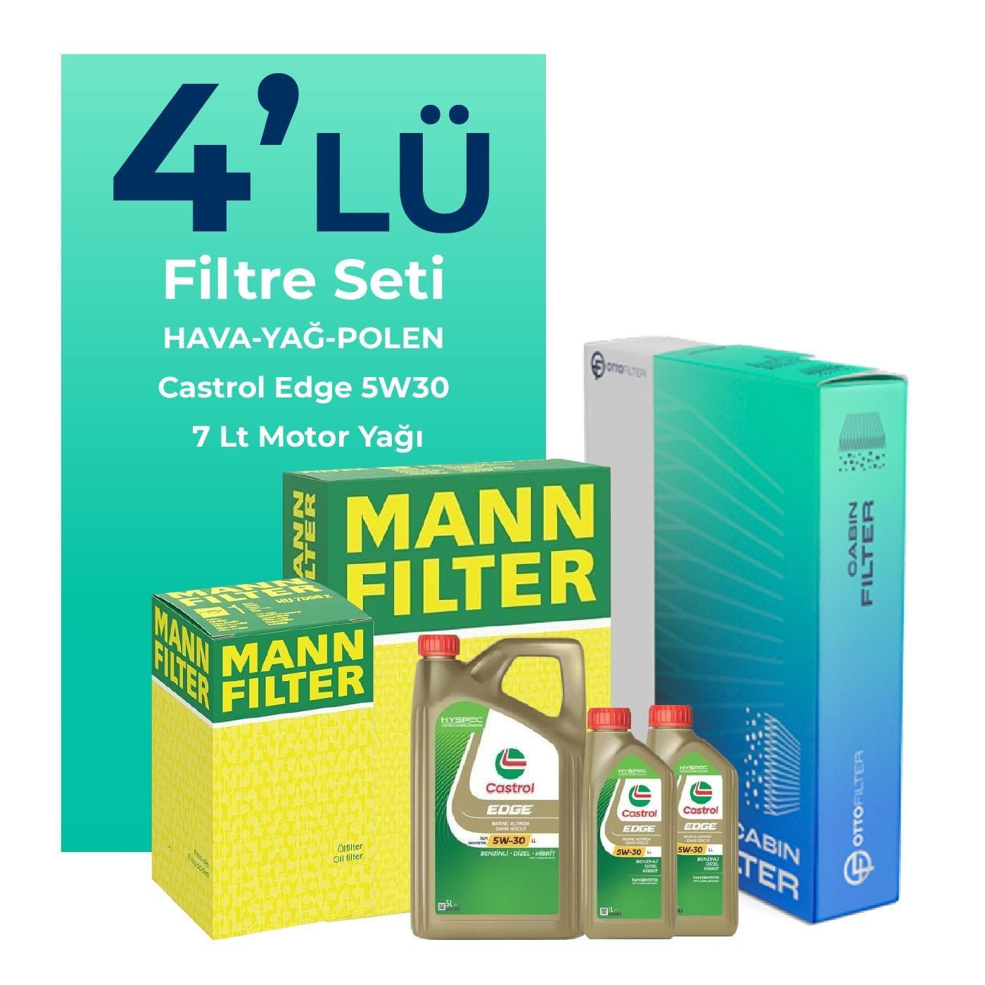 mann-bmw-5-20-benzinli-filtre-bakim-seti-castrol-motor-yagli-2003-2010-4-lu-107505 MANN BMW 5.20 Benzinli Filtre Bakım Seti Castrol Motor Yağlı (2003-2010) 4 Lü - Görsel 1