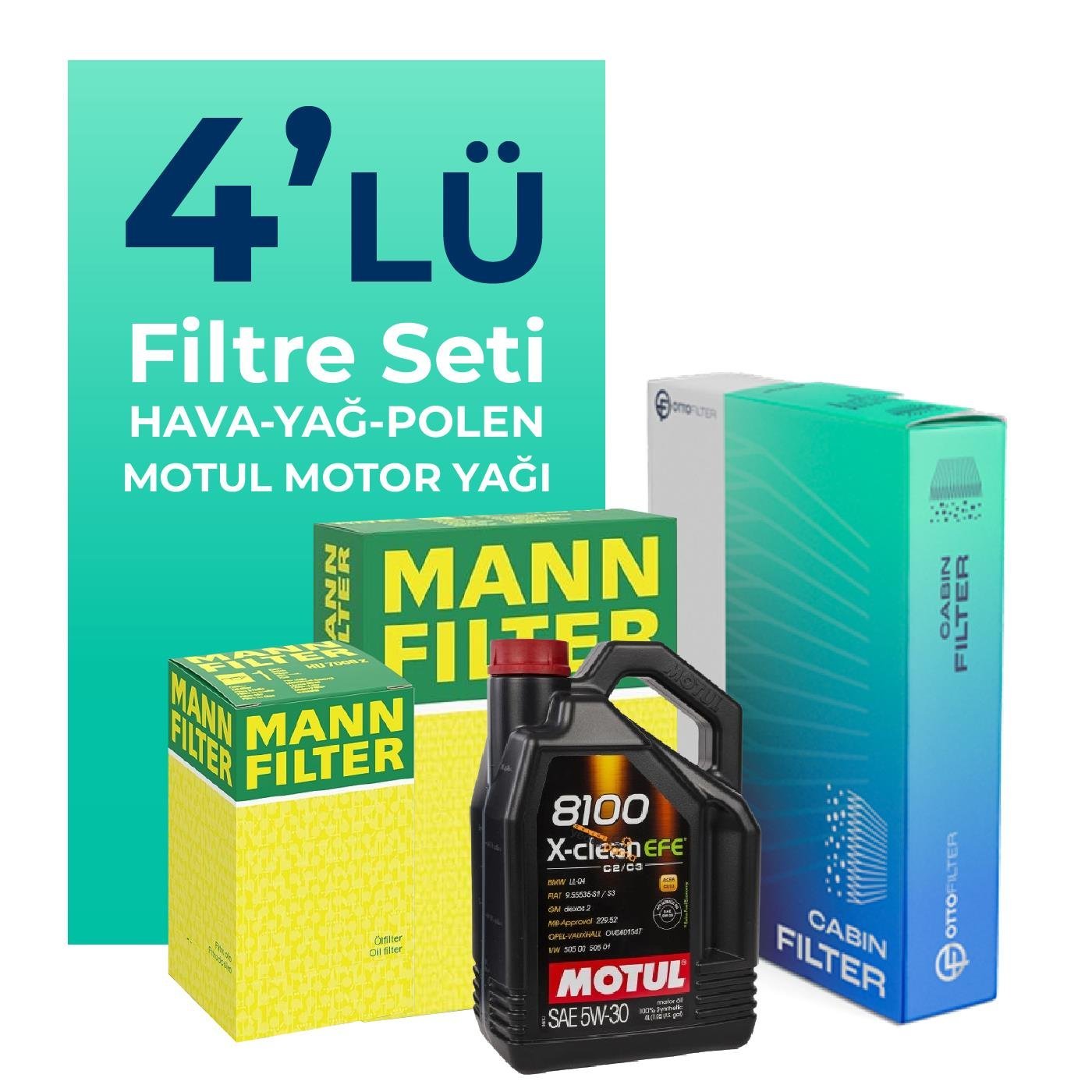 mann-bmw-5-20-benzinli-filtre-bakim-seti-motul-motor-yagli-2003-2010-4-lu-75506 MANN BMW 5.20 Benzinli Filtre Bakım Seti Motul Motor Yağlı (2003-2010) 4 Lü - Görsel 1