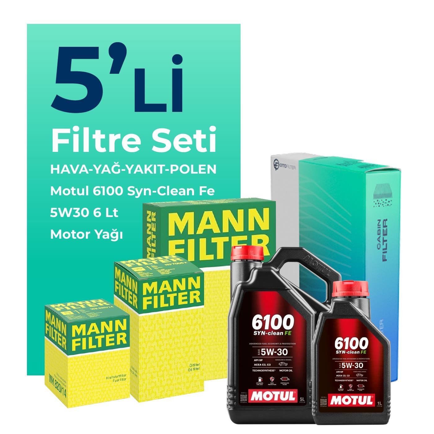 mann-kia-soul-1-6-dizel-filtre-bakim-seti-motul-motor-yagli-2015-2018-5-li-108523 MANN Kia Soul 1.6 Dizel Filtre Bakım Seti Motul Motor Yağlı (2015-2018) 5 Li - Görsel 1
