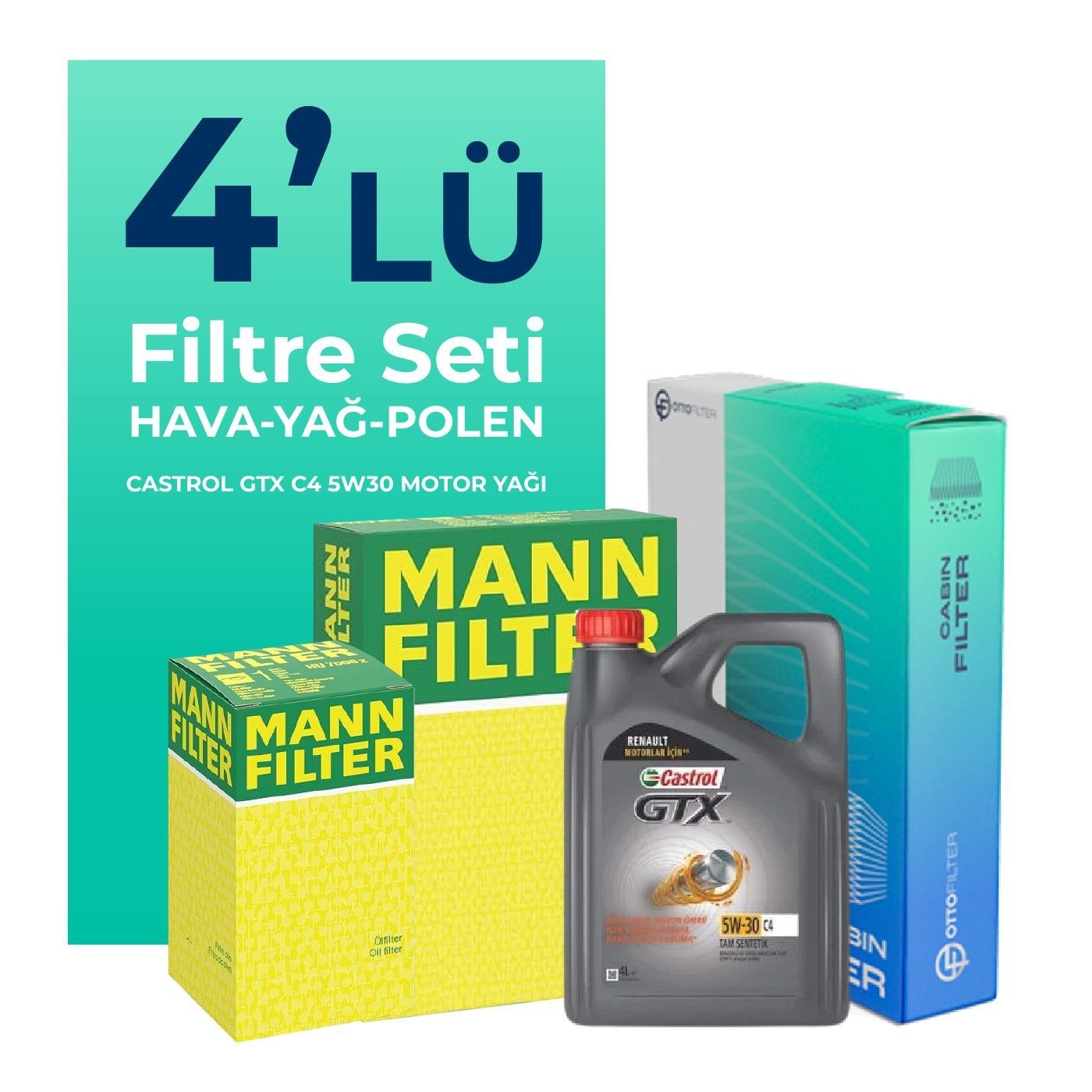 mann-mercedes-a180-dizel-filtre-bakim-seti-castrol-motor-yagli-2012-2018-4-lu-58887 MANN Mercedes A180 Dizel Filtre Bakım Seti Castrol Motor Yağlı (2012-2018) 4 Lü - Görsel 1