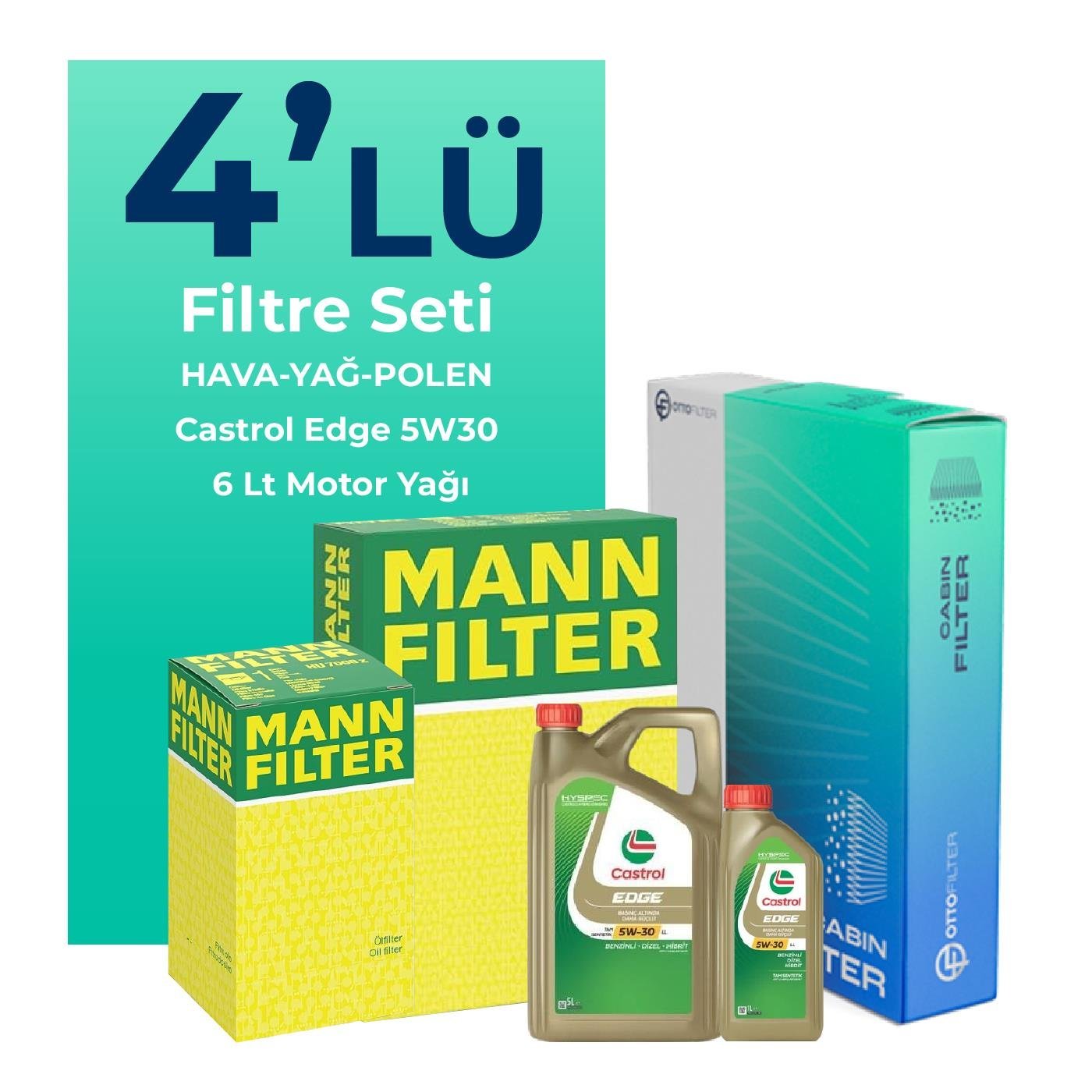 mann-mercedes-a180-dizel-filtre-bakim-seti-castrol-motor-yagli-2018-2022-4-lu-107515 MANN Mercedes A180 Dizel Filtre Bakım Seti Castrol Motor Yağlı (2018-2022) 4 Lü - Görsel 1