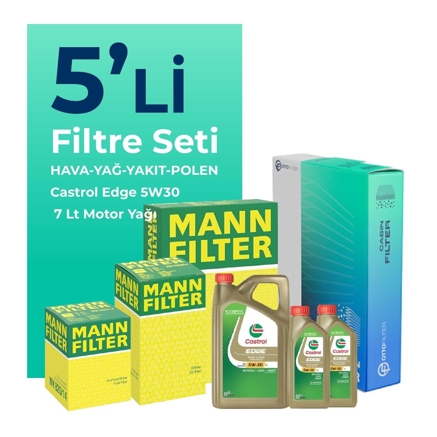 mann-mercedes-c200-dizel-filtre-bakim-seti-castrol-motor-yagli-2014-2018-5-li-107466 MANN Mercedes C200 Dizel Filtre Bakım Seti Castrol Motor Yağlı (2014-2018) 5 Li - Görsel 1