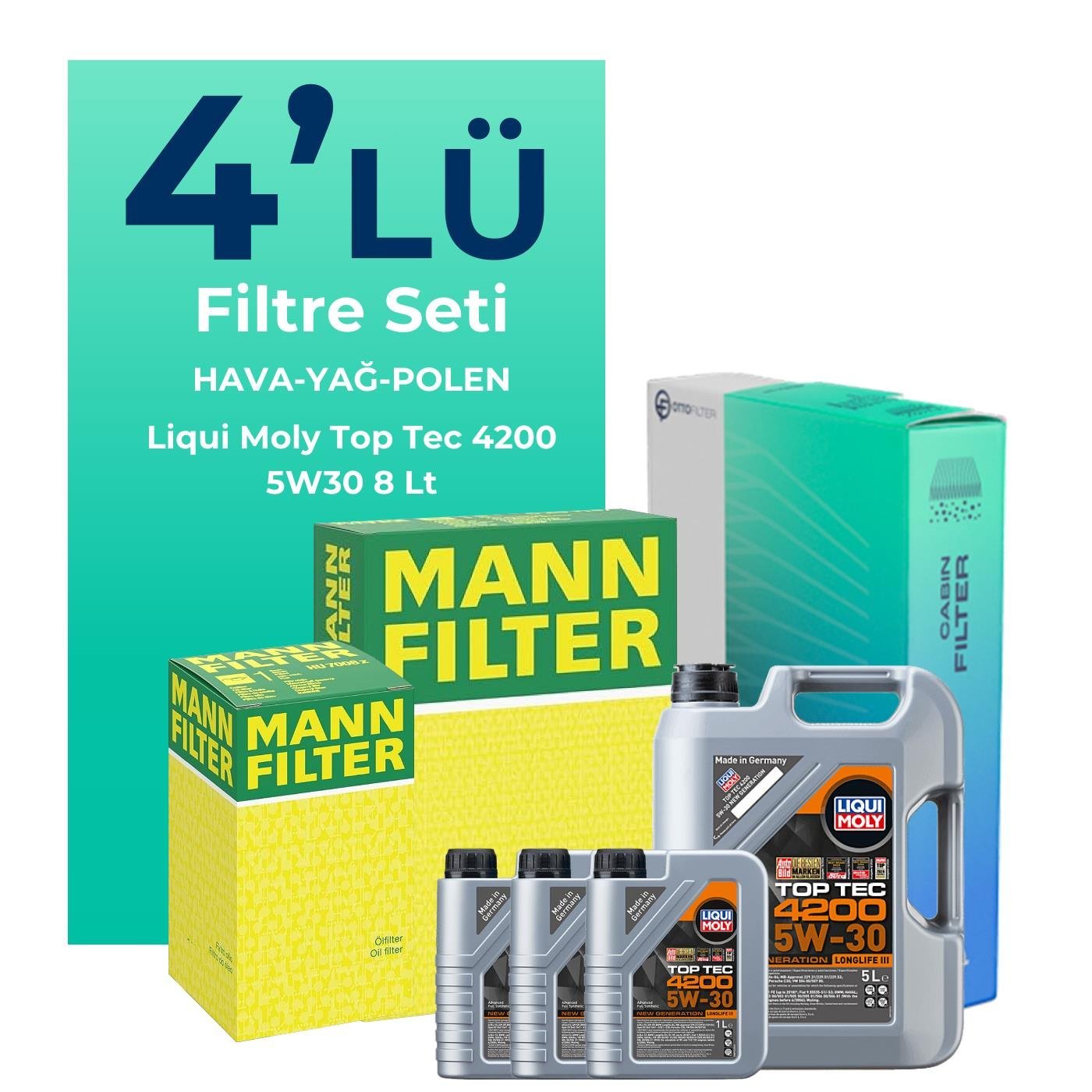 mann-mercedes-e350-dizel-filtre-bakim-seti-liqui-moly-motor-yagli-2009-2014-4-lu-126475 MANN Mercedes E350 Dizel Filtre Bakım Seti Liqui Moly Motor Yağlı (2009-2014) 4 Lü - Görsel 1