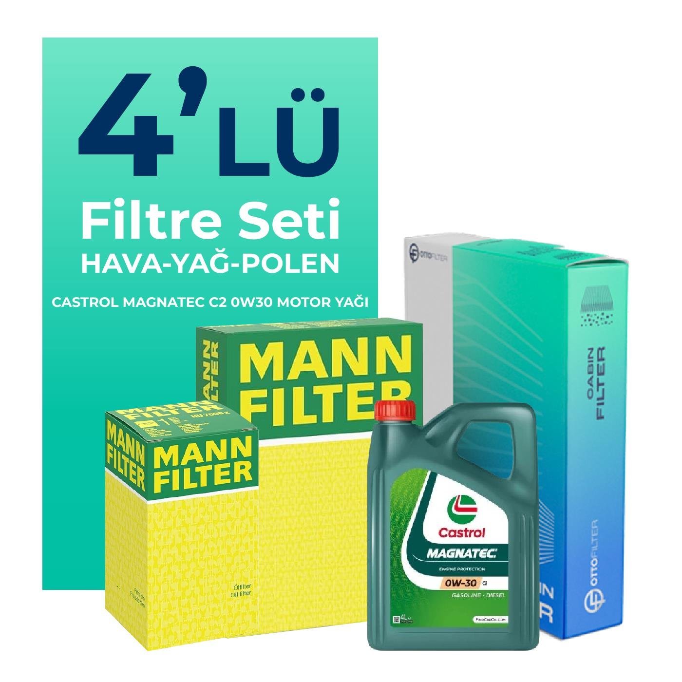 mann-peugeot-3008-1-6-benzin-puretech-filtre-bakim-seti-castrol-motor-yagli-2019-2024-4-lu-59147 MANN Peugeot 3008 1.6 Benzin Puretech Filtre Bakım Seti Castrol Motor Yağlı (2019-2024) 4 Lü - Görsel 1