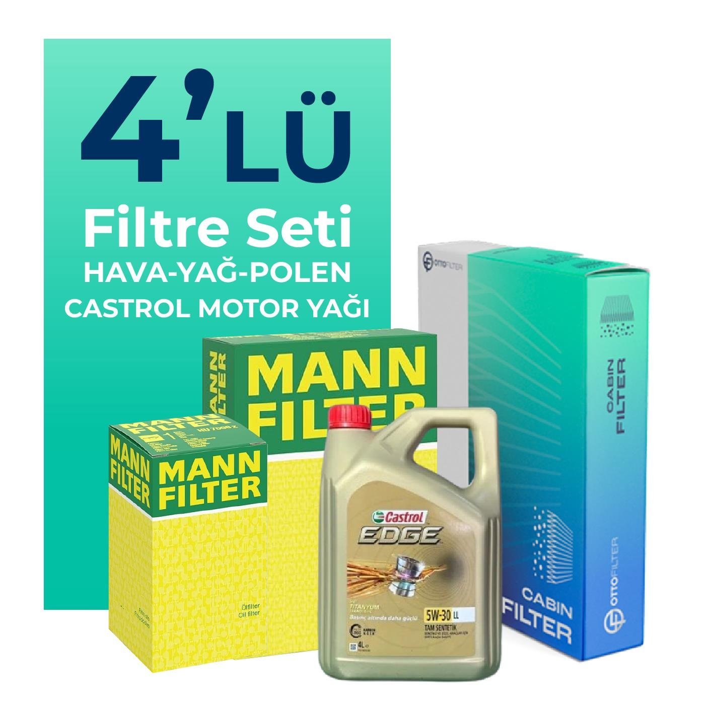 mann-volkswagen-passat-1-6-dizel-filtre-bakim-seti-castrol-motor-yagli-2010-2014-4-lu-69663 MANN Volkswagen Passat 1.6 Dizel Filtre Bakım Seti Castrol Motor Yağlı (2010-2014) 4 Lü - Görsel 1